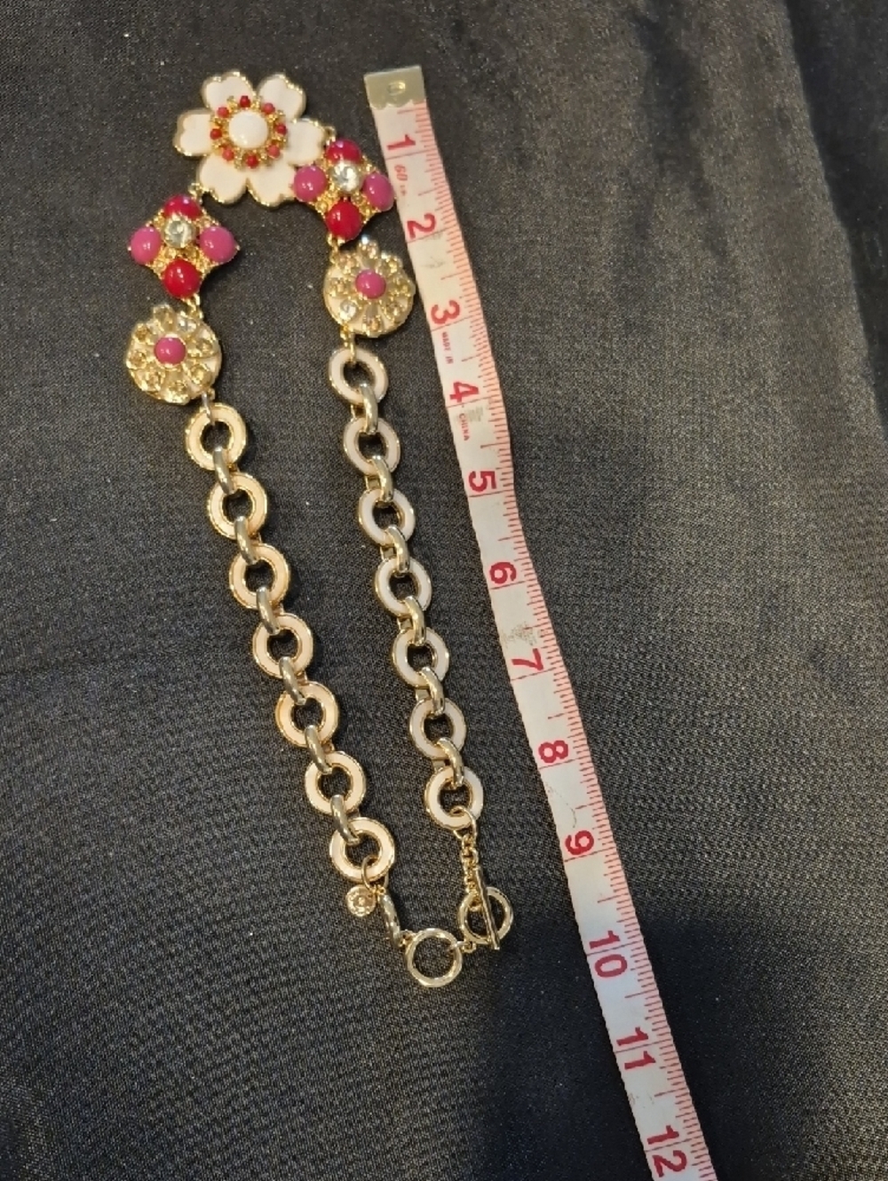 Talbots Gold-Tone Enamel Pink & White Floral Statement Necklace - Picture 4 of 7